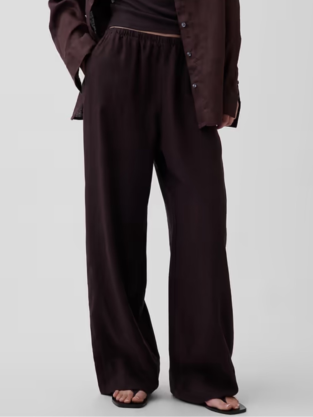 NWT Gap Linen-Blend Easy Wide-Leg Pants in Terra Brown Size Medium Dark Brown - Picture 2 of 11